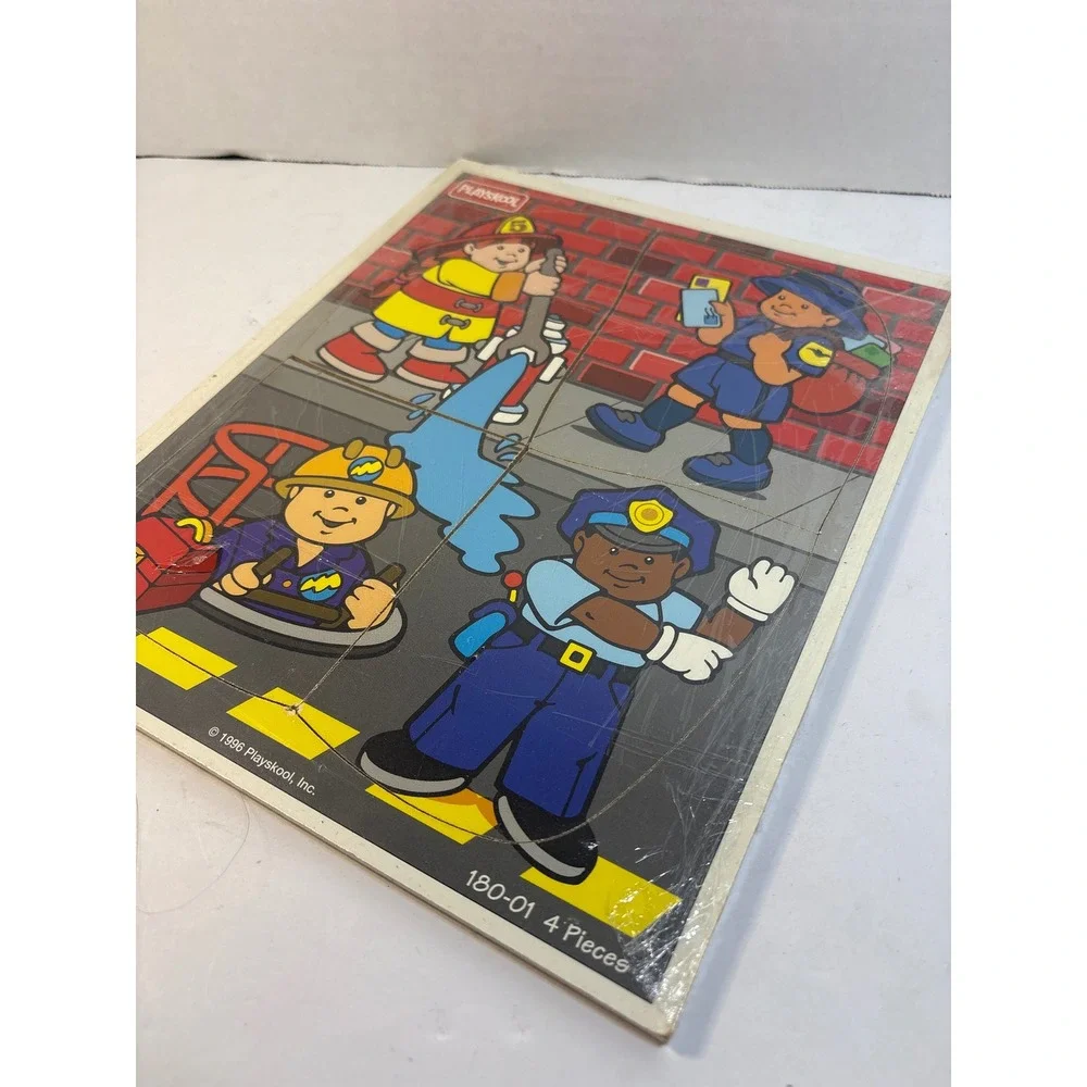 Vintage Playskool 1996 Community Helpers Wooden Tray Puzzle 4 Piece 180-01 New